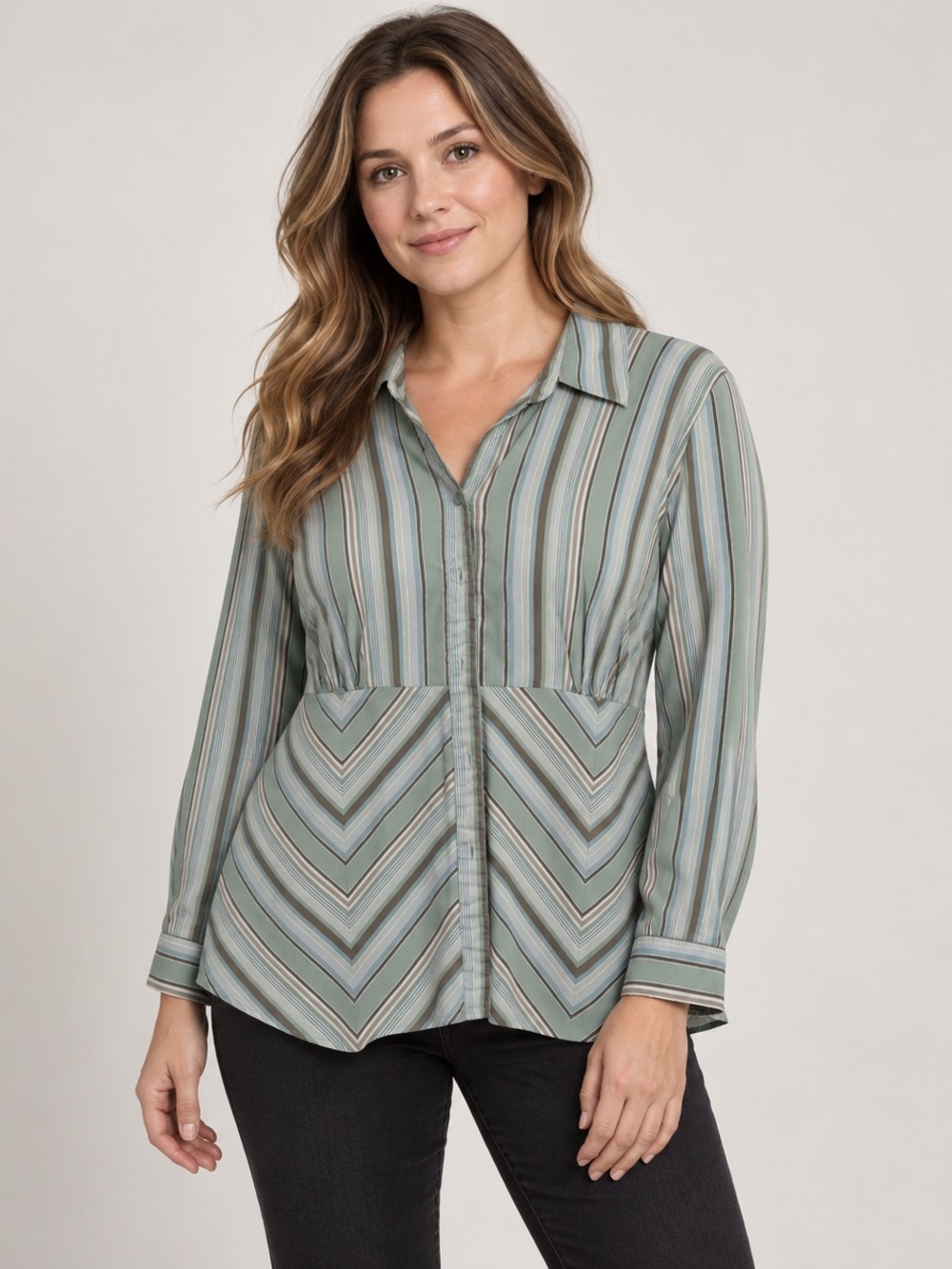 Lane Bryant Striped Button Front Peplum Blouse Long Sleeve Plus Size 18/20